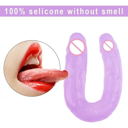 Adult AV Realistic Double Dildo Vibrator Sex Toys Double Long Soft Jelly Lesbian Vagina Anal Plug Butt Plug Massage For Woman