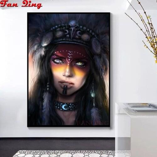 Tribal indians woman 5D Diamond Painting Full Square Round Diamond Embroidery Rhinestones Pictures Diamond Mosaic