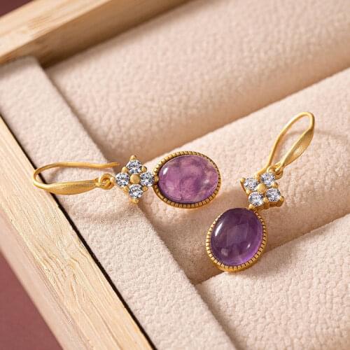 Natural Hetian Jade Mauve Jade round Earrings S925 Sterling Silver Eardrops Fashion Simple Retro Style Palace Ornament for Women