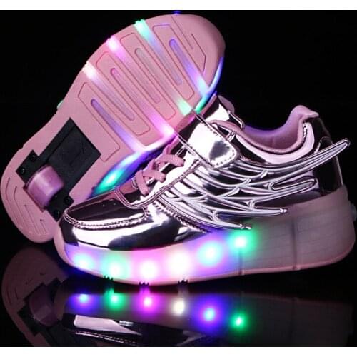 Children LED Wheel Shoes PU Leather Boys & Girls Roller Shoes Fashion Sport Casual Skates Kids Sneakers Size 28-40