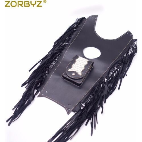 ZORBYZ Motorcycle Black PU Leather Fringed Tank Cap Panel Cover Bag For Harley Suzuki Honda