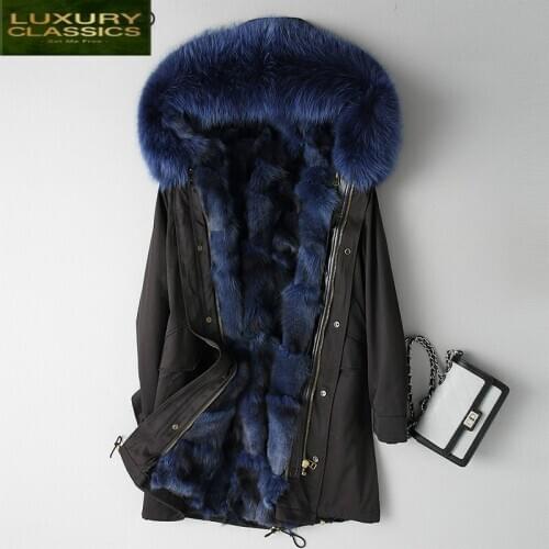 Jacket Women Parka Winter Real Fur Natural Fox Fur Liner Thick Warm Coat Female Raccoon Fur Collar Clothes 2021 LWL1261