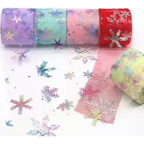25yards 60mm Snowflake Printed Organza Ribbon for Wedding Birthday Party Decorations DIY Bow Craft Ribbons Card Gifts Wrapping