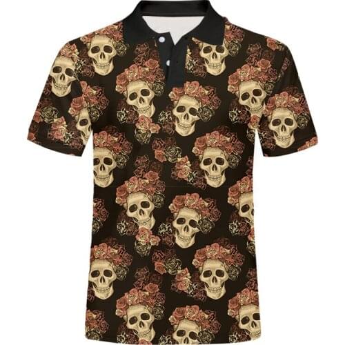 UJWI Summer Pink Rose Polo Skull Short-sleeved Shirt Hip-hop Popular Style Oversize Polo Shirt Mens Clothing Wholesale Dropship