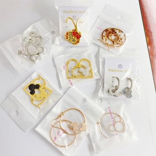 Cartoon Kawaii Mouse Stud Earrings Titanium Stainless Steel Inlaid Zircon Earrings Rose Gold Color Fashion Trendy Women Jewelry