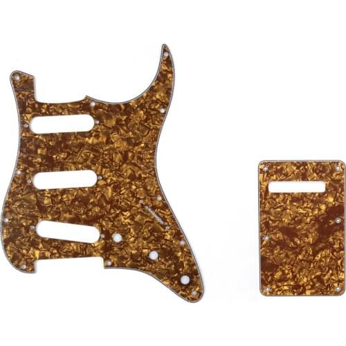 Musiclily SSS 11 Hole Strat Guitar Pickguard and BackPlate Set for Fender USA/Mexican Standard Stratocaster, 4Ply Bronze Pearl