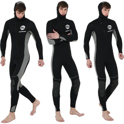 Mens Wetsuits 5mm Neoprene Diving Wetsuit Full Length Wet Suit One Piece Surfing Anti-UV Swimsuit Front Zip Underwater Swimwear