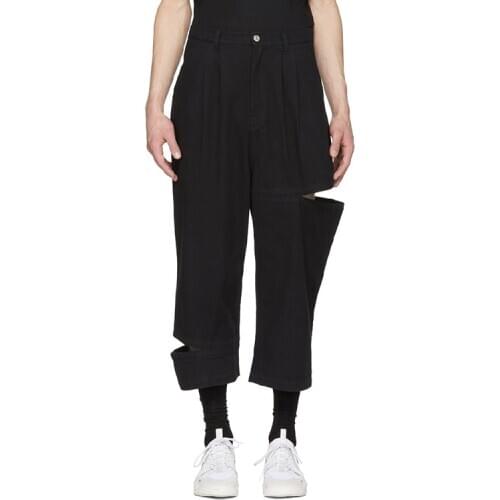 Mens Casual Pants Holes Spring Summer Products Stitching Broken Wide Leg Pants Loose Pants Hanger Plus Size Men