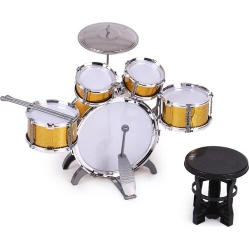 Children Drum Set Jazz Musical Instrument Toys Kids Toys 5 Drums +1Small Cymbal Stool Drum Stick Music Toys for Girls