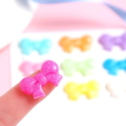 New 10pcs Resin Resin 25*15mm Bling Colorful Bowknot Flatback Glitter Ornaments DIY Wedding Appliques Craft