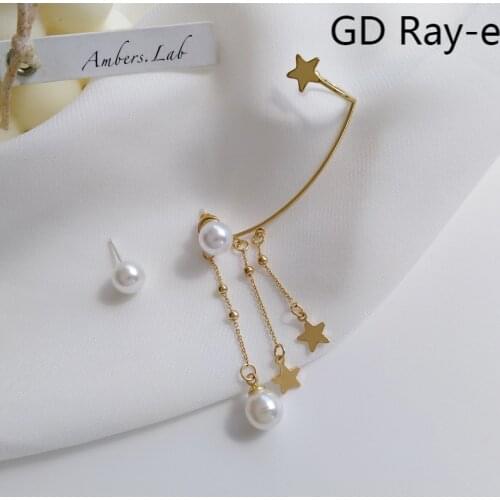 Korean Fashion Women Asymmetric Butterfly Pearl Ear Cuff Rose Star Chain Tassel Earrings Students Crystal Stud Earrings 1095