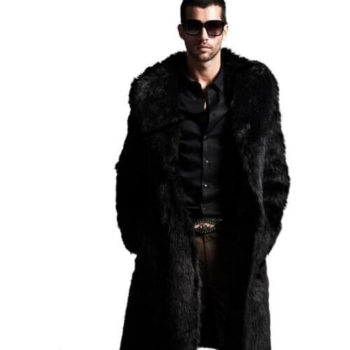 Winter Men Coat Faux Fur Solid Color Vintage Casual Turn-Down Collar Full Sleeve Thick Tops Fashion Wild