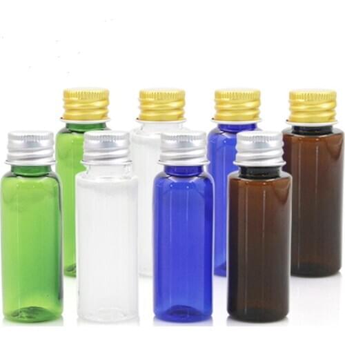 Plastic Bottle 20ml Empty Cosmetic Container Aluminum Cover Bottle Plastic Refillable Bottle Transparent Plastic Packaging 50pcs