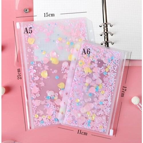 A6 PVC Notebook Pocket with 6 Holes Glitter Plastic Binder Inserts Pockets 6 Ring Loose Leaf Bags Filofax Zipper Envelopes #193