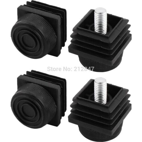 Table Adjustable Leveling Foot Square caster Tube Insert Black 30mm x 30mm 4 Sets