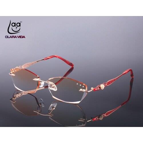Luxury PRIVATE Custom Manual Pure Titanium Frame Diamond Cut High-elastic Tinted Lenses Ladies Prescription Glasses Photochromic