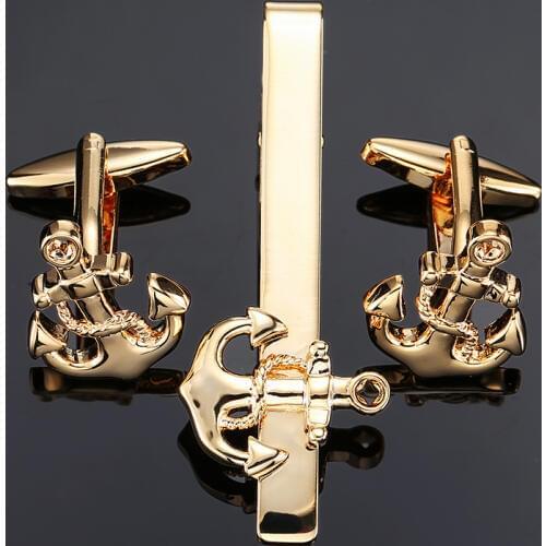 Luxury high quality Golden anchor classic Cufflinks Tie Clip Set Mens Accessories Fashion Cuff links Business Gift Brand Jewelry
