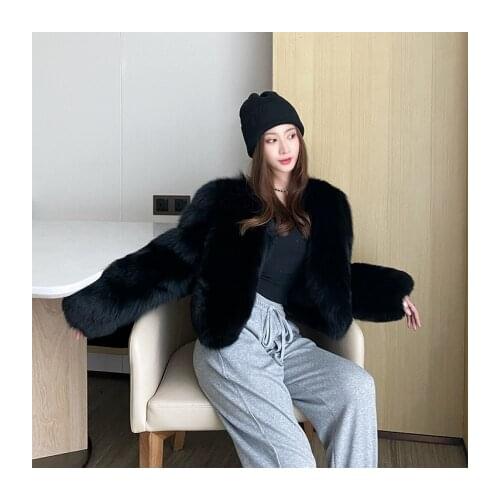 Luxury Whole Skin Sleeve Design Female Winter Fluffy Natural Real Fox Fur Coat Women Thick Outwear