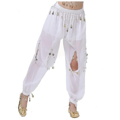 Belly Dance Pants For Women Indian Dancing Costume Lantern Pants With Gold Coins Elastic Breathable Bellydance Trousers