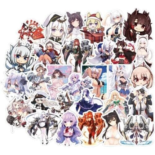 50pcs AZUR LANE Anime Stickers Cute Kawaii Anime Girls Sticker For Laptop Luggage Suitcase Skateboard DIY Graffiti Cars Stickers
