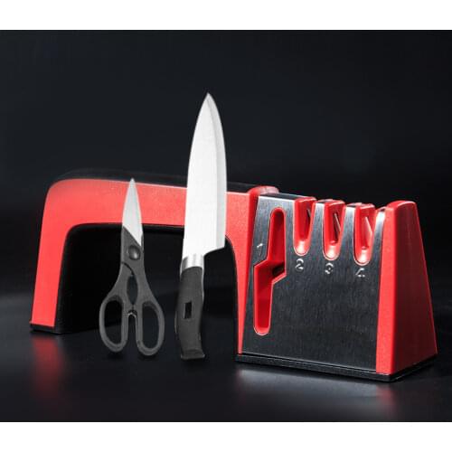 4 IN 1 Knife Sharpener Ceramic Kitchen Knife Shears Scissors Sharpening Tools Diamond Coated Non-slip Base Stainless Steel