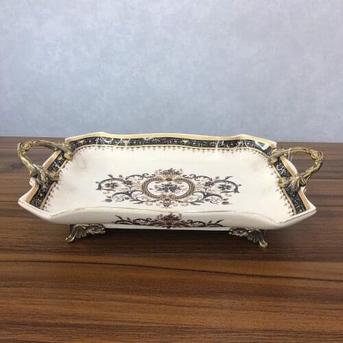 European American luxury creative alloy ceramic fruit plate large tray light luxury soft table tea table ornaments