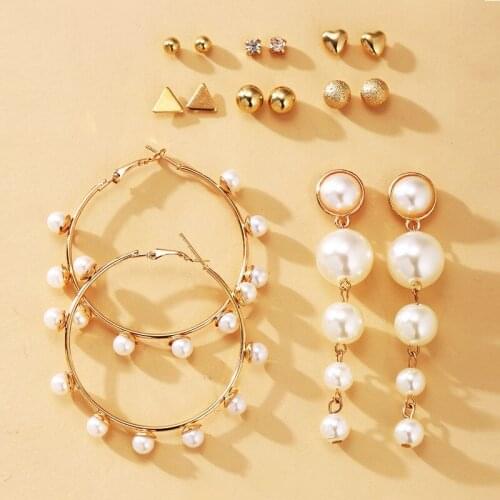 2020 Vintage Simulated Pearl Geometry Earrings Jewelry For Women Girl Heart Bead Earrings Set Gold Jewelry Brincos