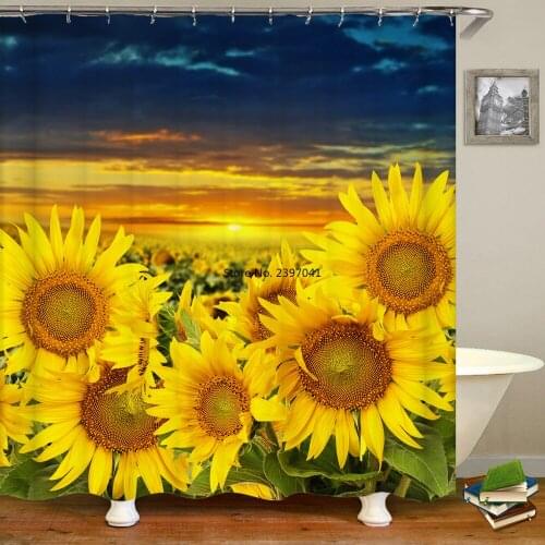 3d Sunflower Yellow Flowers Shark Shower Curtains Bathroom Waterproof Bath Curtain Polyester Cloth With Hooks Decor Bath Screen