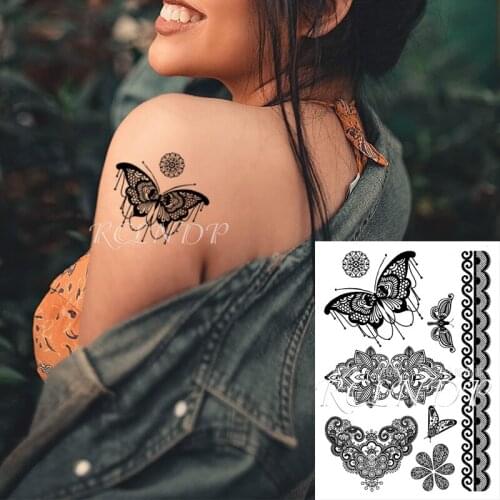 Waterproof Temporary Tattoo Sticker tatto black sexy lace stocking butterfly flash tatoo fake tattoos for girl women