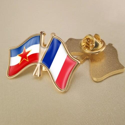 Yugoslavia and France Crossed Double Friendship Flags Lapel Pins Brooch Badges