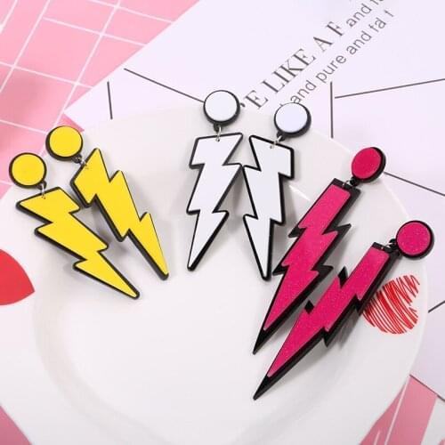 Punk Women Exaggerated Lightning Acrylic Drop Earrings Night Club Hip-hop Street Bar Personality Charm Jewelry