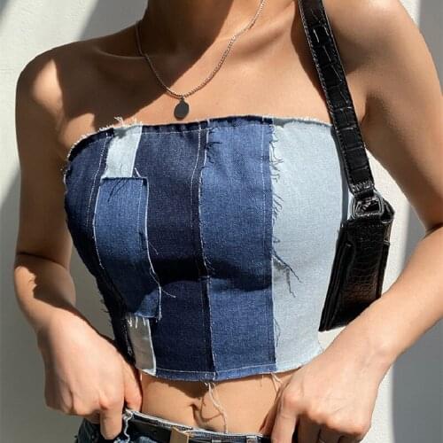 Womens Color Block Slim Tank Top Sexy Sleeveless Strapless Backless Lace Up Wrapped Chest Skinny Wild Chic Vest for Summer