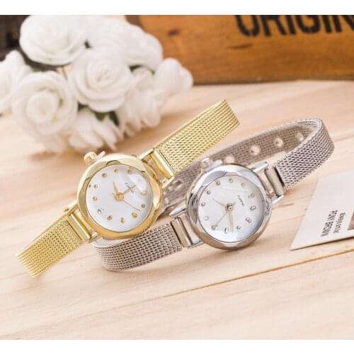Women Ladies Silver Stainless Steel Mesh Band Small Dial Wrist Watch Wholesale