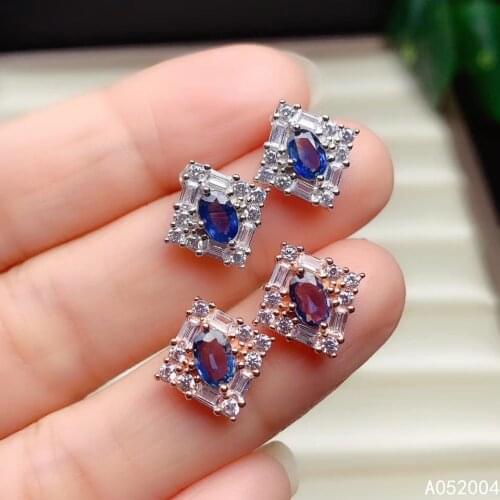 KJJEAXCMY Fine Jewelry 925 sterling silver inlaid natural gemstone sapphire female earrings Ear studs beautiful support test