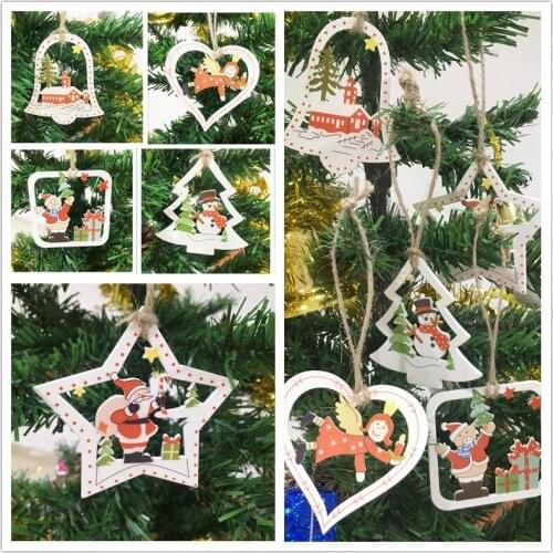 10pcs Wooden Christmas Pendant Creative Cartoon Decoration Decoration Accessories Home Decoration Pendant Christmas Decorations