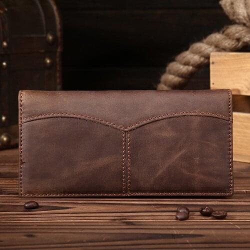 2019 fashion crazy horse leather long wallets genuine leather unisex purse high quality casual clutch bag