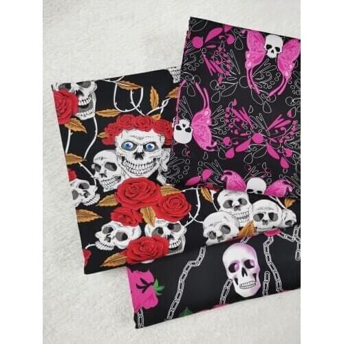 3pcs 34cm X 25cm Butterfly Rose Flower Skull Cotton Fabric Patchwork Printed Quilting Sewing Material Bundle DIY Textile Tissue