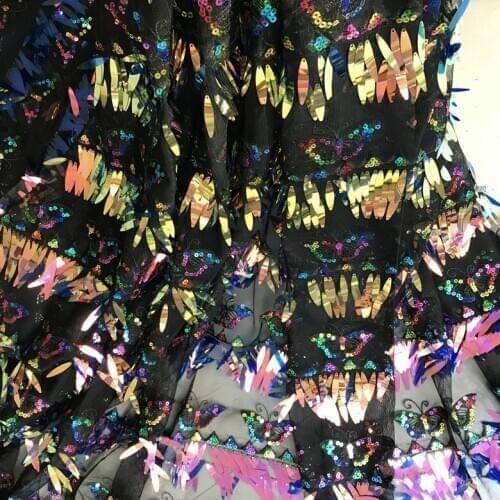 5M/lot 3D Buttrtfly Laser Sword Sequin Fabric Mesh Lace Fabric for Evening Dresses Wedding Dress Fashion Clothing Decoration
