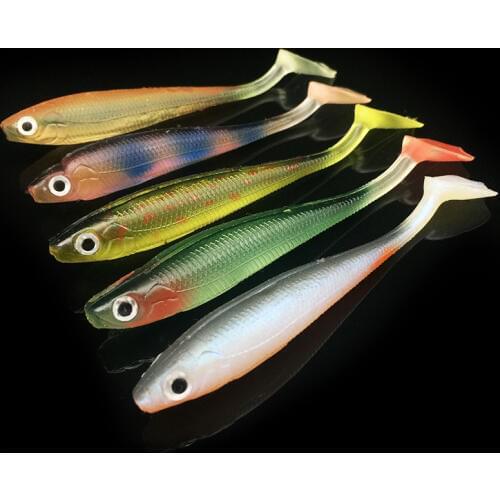 5 Pcs/lot Rainbow Fishing Lures 90mm 5g Wobblers Carp Fishing Soft Lures Silicone Artificial Double Color Baits T Tails