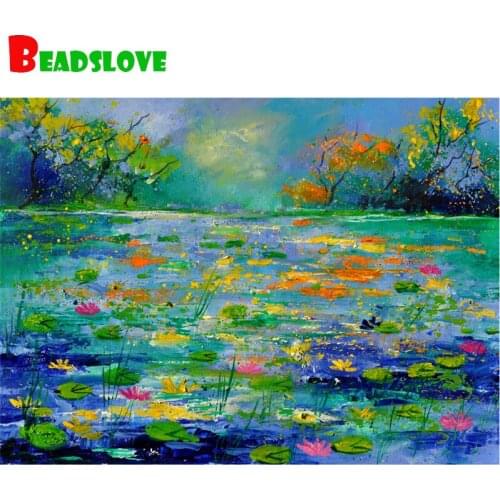 Abstract Lotus Pond Landscape 5D Diy Diamond Painting Full Square Round Drill Embroidery Sale Christmas Decoration