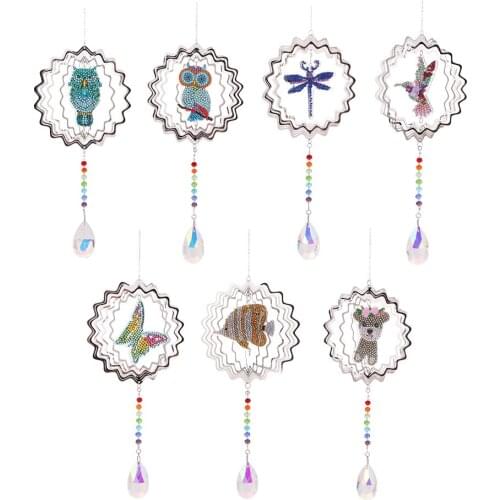 5D DIY Diamond Painting Animal Wind Chimes Crystal Hanging Pendant Decorations Rotating Wind Spinner Wall Decoration Ornaments
