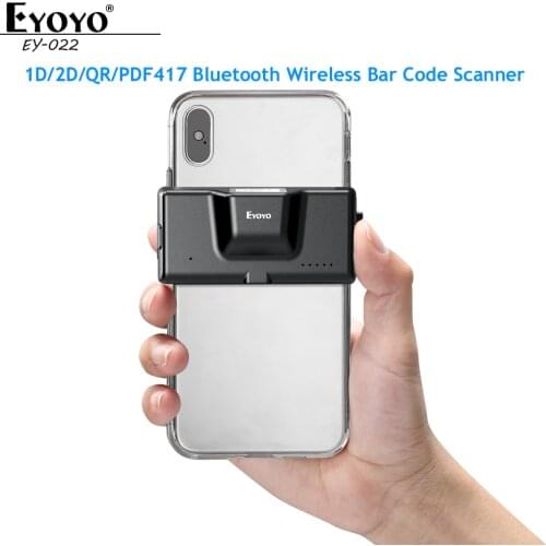 Eyoyo 1D 2D QR PDF417 Bluetooth Wireless Barcode Scanner Back Clip-on Bar Code Scanner for IPhone Android iOS for Inventory Libr