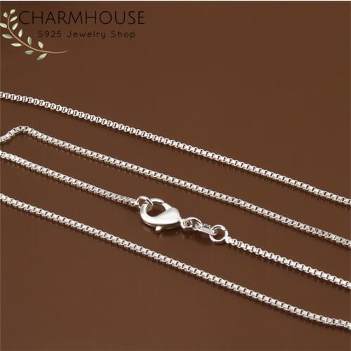Charmhouse Silver 925 Long Necklaces For Men Women 16-24inch 1mm Box Chain Necklace Collier Fashion Jewelry Accessories Bijoux