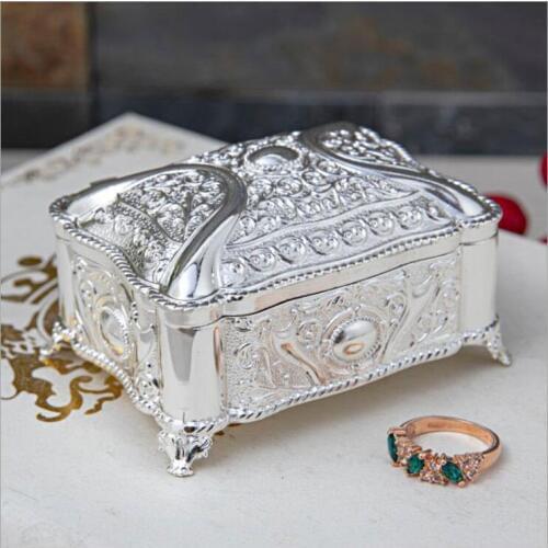 European silver metal jewelry box storage box makeup storage organizer box cotton bud holders Z178