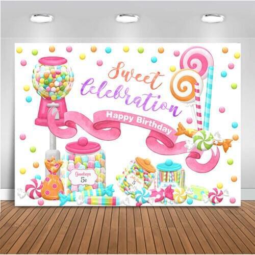 Sweet Candy Theme Birthday Party Background Banner Colorful Decoration Photo Backdrop