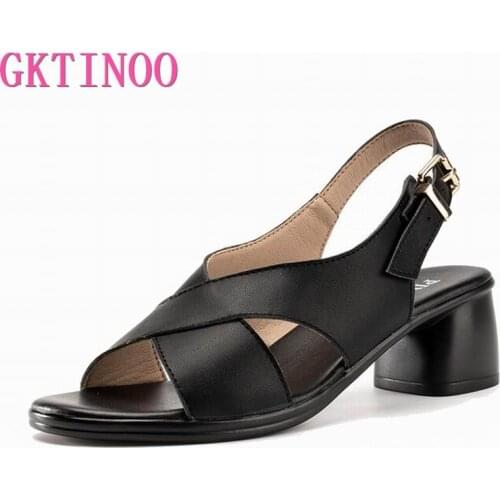 GKTINOO Womens Sandals Genuine Leather Platform Sandal 2021 Summer Office High Heels Ladies Sandal Summer Shoes For Women