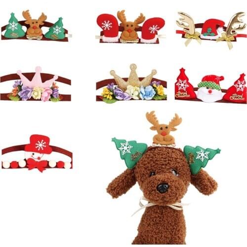 Christmas Pet Headdresses Cute Santa Elk Headwear Hats Cat Dog Halloween Xmas Headgear Kitten Puppy Cosplay Dressing Up Props
