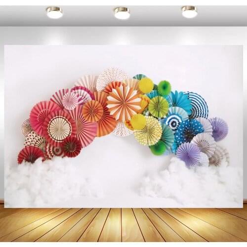 Arched Paper Circles Flowers Clouds Baby Shower Photography Backdrops Kids 1st Birthday Cake Smash Table Decor Background Photo