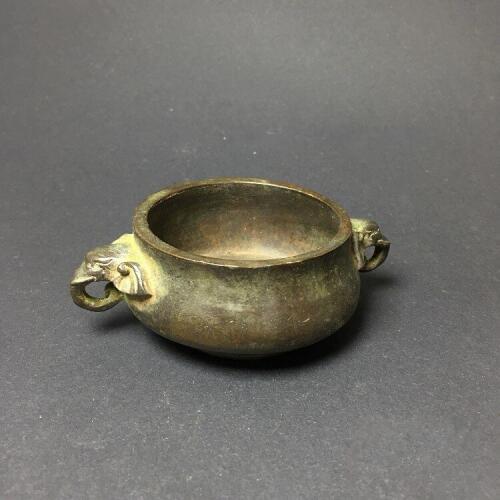 Collection Chinese Brass Carved Elephant Nose Double Ears Incense Burner Censer Buddhism Supplies Exquisite Small Statues