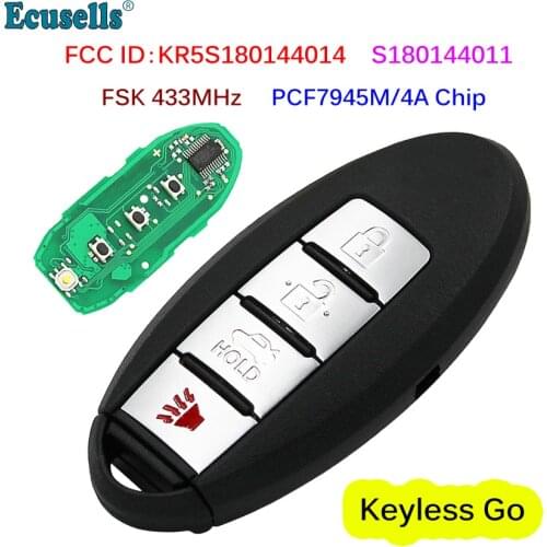 Keyless Go 4 Buttons Smart Remote Car Key FSK 433MHz PCF7945M/4A Chip for Infiniti JX35 JX50 JX60 QX60 2013-2016 S180144011